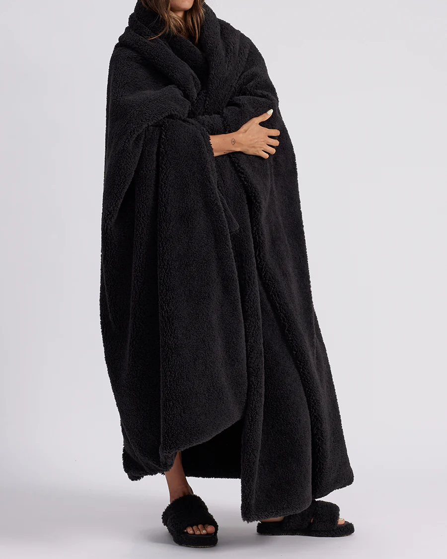 Faux Fur Throw Blanket - Charcoal - Image 3