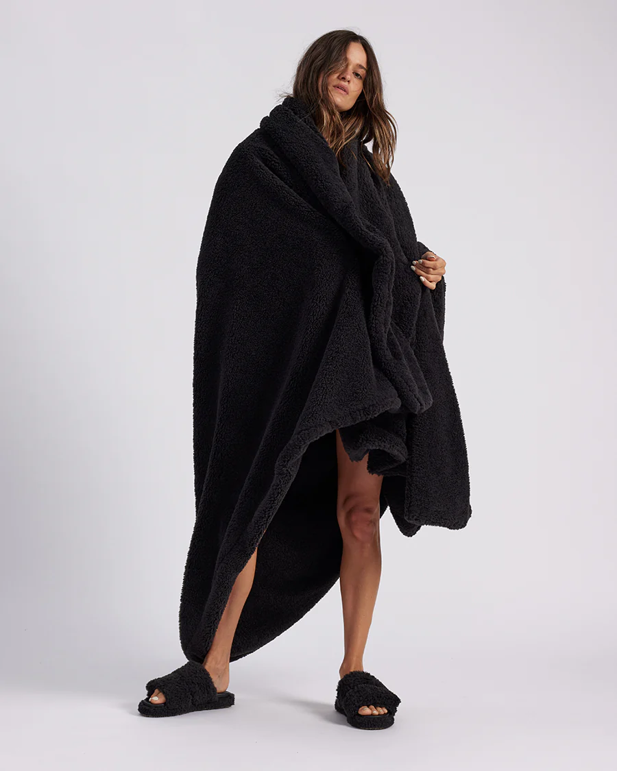 Faux Fur Throw Blanket - Charcoal - Image 4