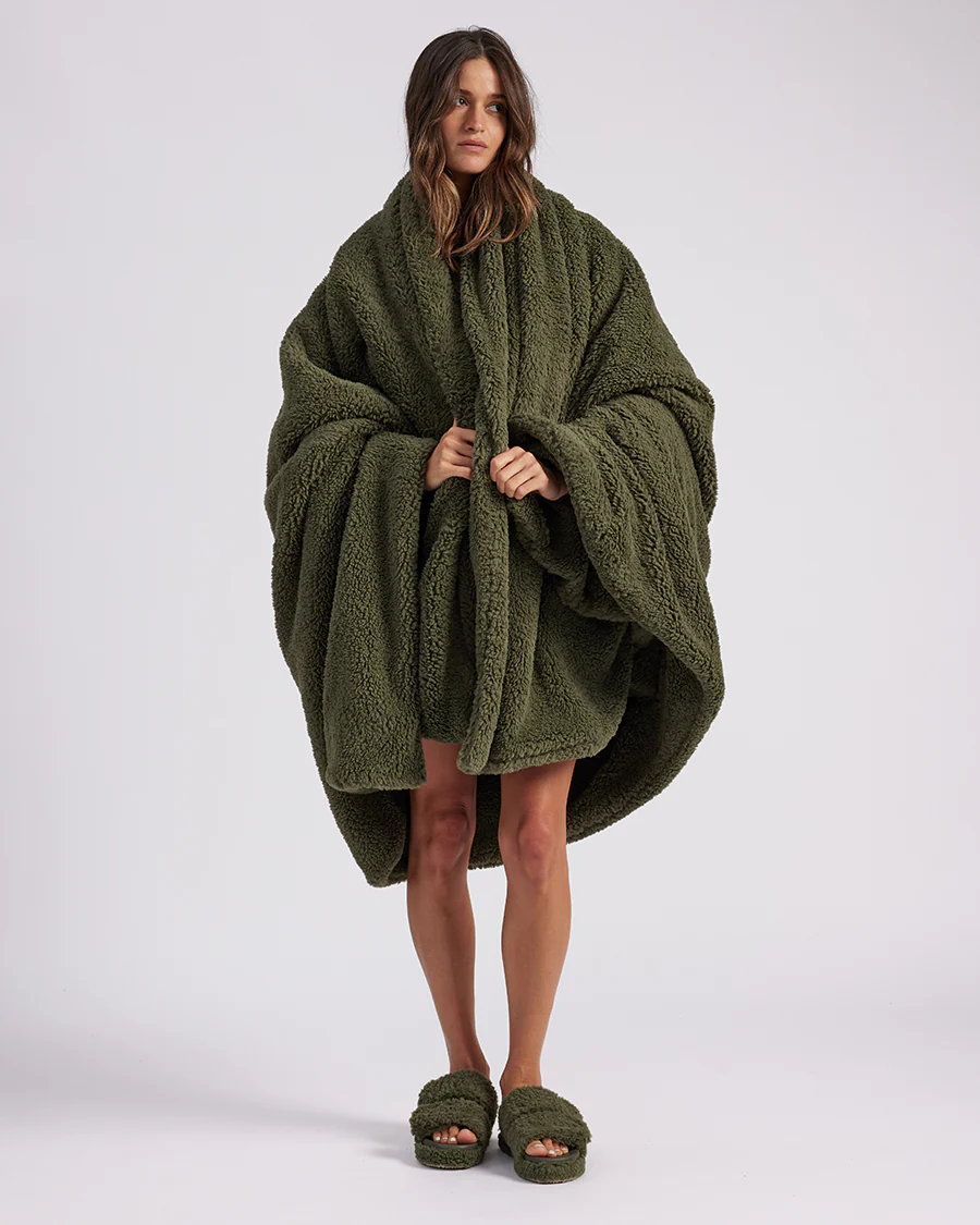 Faux Fur Throw Blanket - Olive - Image 6