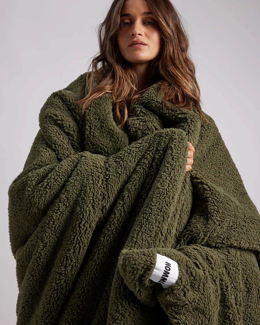 Faux Fur Throw Blanket - Olive - Image 7