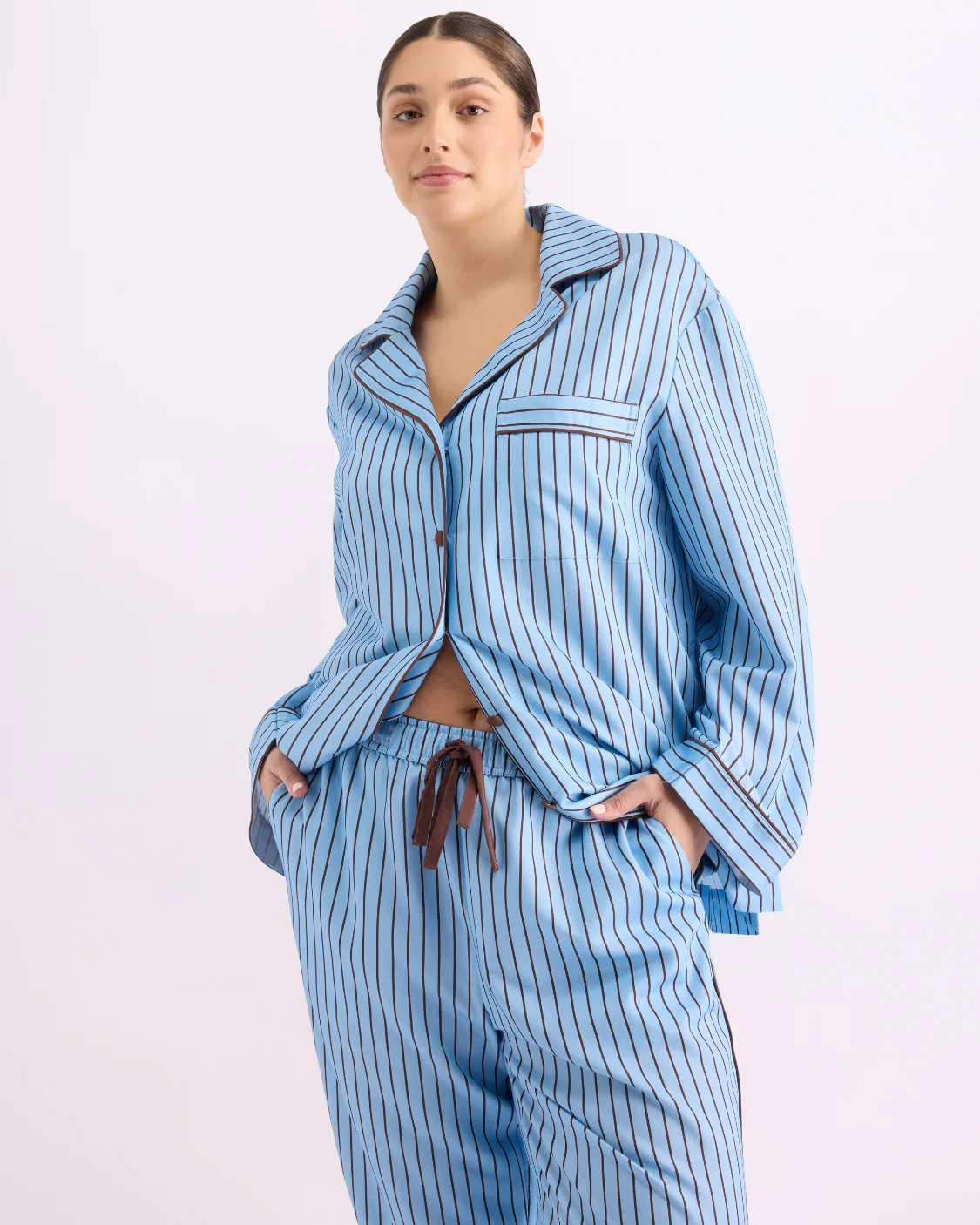Long Sleeve Sleep Shirt - Iced Chocolate Stripes - Image 12